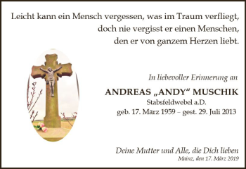 Traueranzeige von Andreas Muschik von vrm-trauer