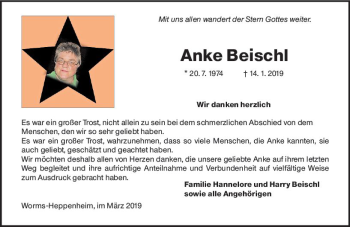 Traueranzeige von Anke Beischl von vrm-trauer