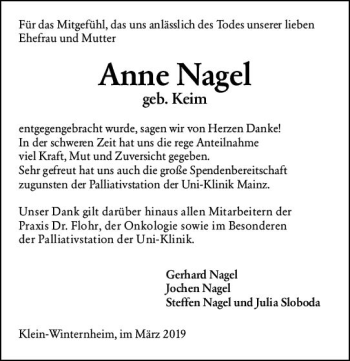 Traueranzeige von Anne Nagel von vrm-trauer