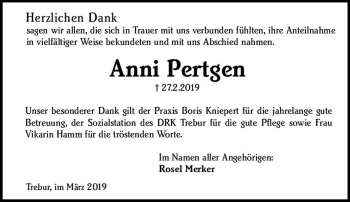Traueranzeige von Anni Pertgen von vrm-trauer