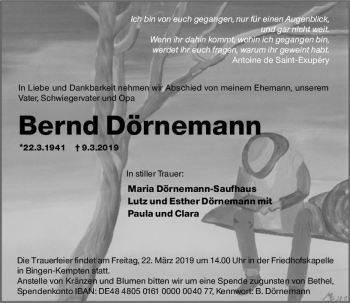 Traueranzeige von Bernd Dörneman von vrm-trauer