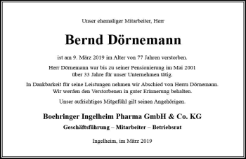 Traueranzeige von Bernd Dörnemann von vrm-trauer