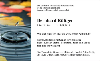 Traueranzeige von Bernhard Rüttger von vrm-trauer