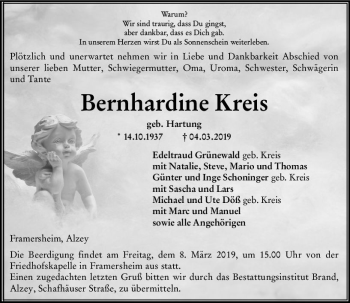 Traueranzeige von Bernhardine Kreis von vrm-trauer