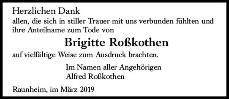  Traueranzeige für Brigitte Roßkothen vom 23.03.2019 aus vrm-trauer