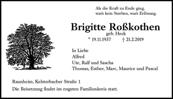 Traueranzeige von Brigitte Roßkothen von vrm-trauer