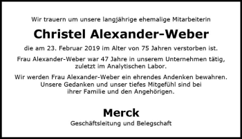 Traueranzeige von Christel Alexander-Weber von vrm-trauer