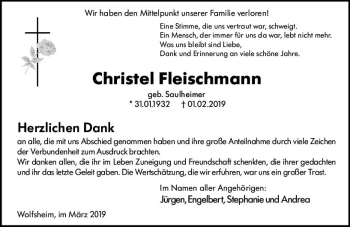 Traueranzeige von Christel Fleischmann von vrm-trauer