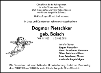 Traueranzeige von Dagmar Pietschker von vrm-trauer