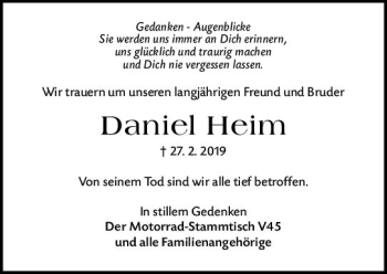 Traueranzeige von Daniel Heim von vrm-trauer