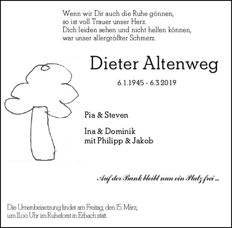  Traueranzeige für Dieter Altenweg vom 09.03.2019 aus vrm-trauer