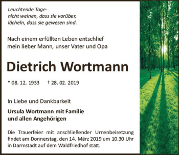 Traueranzeige von Dietrich Wortmann von vrm-trauer