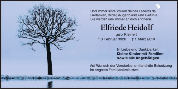 Traueranzeige von Elfriede Heidolf von vrm-trauer