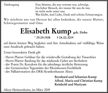 Traueranzeige von Elisabeth Kump von vrm-trauer