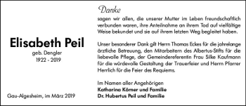 Traueranzeige von Elisabeth Peil von vrm-trauer