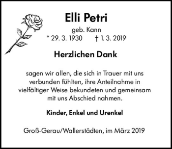 Traueranzeige von Elli Petri von vrm-trauer