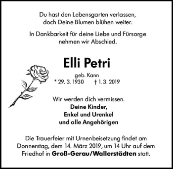 Traueranzeige von Elli Petri von vrm-trauer