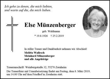 Traueranzeige von Else Münzenberger von vrm-trauer