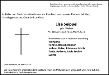 Traueranzeige von Else Seippel von vrm-trauer