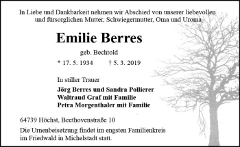 Traueranzeige von Emilie Berres von vrm-trauer