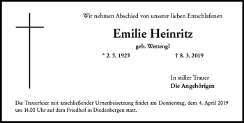 Traueranzeige von Emilie Heinritz von vrm-trauer