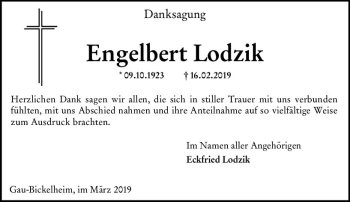 Traueranzeige von Engelbert Lodzik von vrm-trauer