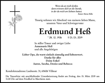 Traueranzeige von Erdmund Heß von vrm-trauer