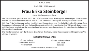 Traueranzeige von Erika Steinberger von vrm-trauer