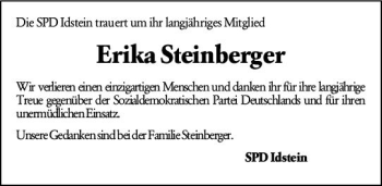 Traueranzeige von Erika Steinberger von vrm-trauer