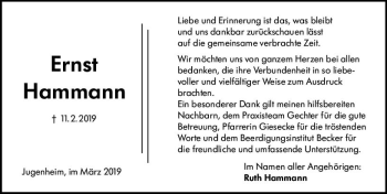 Traueranzeige von Ernst Hammann von vrm-trauer