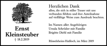 Traueranzeige von Ernst Kleinsteuber von vrm-trauer
