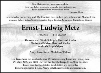 Traueranzeige von Ernst-Ludwig Metz von vrm-trauer