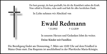 Traueranzeige von Ewald Redmann von vrm-trauer