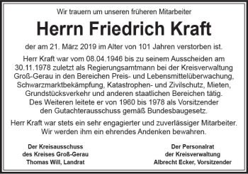 Traueranzeige von Friedrich Kraft von vrm-trauer