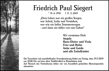 Traueranzeige von Friedrich Paul Siegert von vrm-trauer
