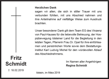 Traueranzeige von Fritz Schmidt von vrm-trauer