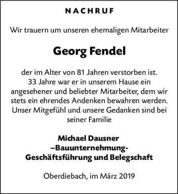 Traueranzeige von Georg Fendel von vrm-trauer