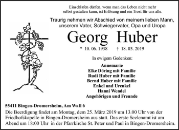 Traueranzeige von Georg Huber von vrm-trauer