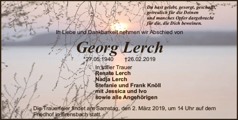  Traueranzeige für Georg Lerch vom 01.03.2019 aus vrm-trauer