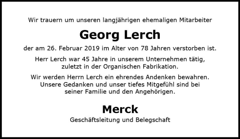  Traueranzeige für Georg Lerch vom 16.03.2019 aus vrm-trauer