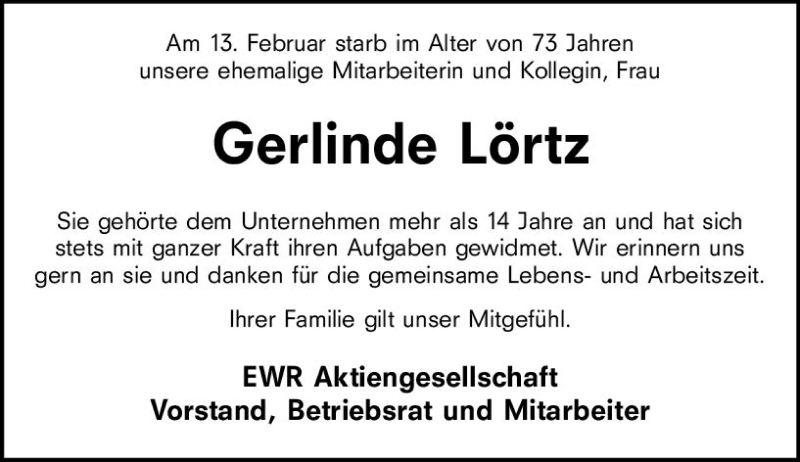 Traueranzeige für Gerlinde Lörtz vom 06.03.2019 aus vrm-trauer
