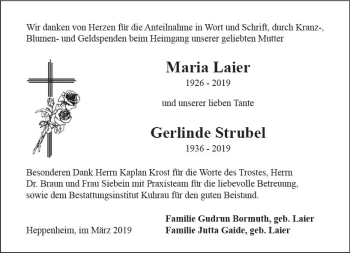 Traueranzeige von Gerlinde Struber von vrm-trauer