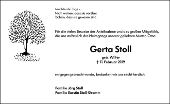 Traueranzeige von Gerta Stoll von vrm-trauer
