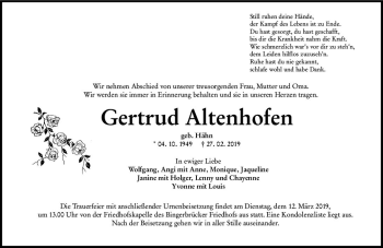 Traueranzeige von Gertrud Altenhofen von vrm-trauer