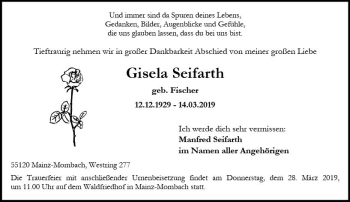 Traueranzeige von Gisela Seifarth von vrm-trauer