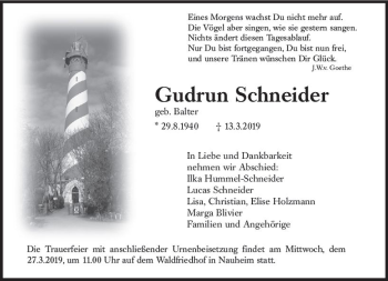 Traueranzeige von Gudrun Schneider von vrm-trauer