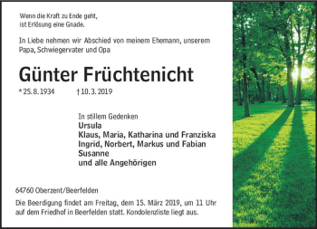 Traueranzeige von Günter Früchtenicht von vrm-trauer