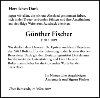 Traueranzeige von Günther Fischer von vrm-trauer
