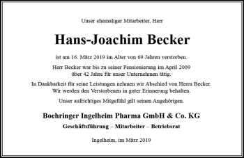 Traueranzeige von Hans-Joachim Becker von vrm-trauer