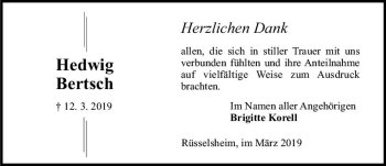 Traueranzeige von Hedwig Bertsch von vrm-trauer